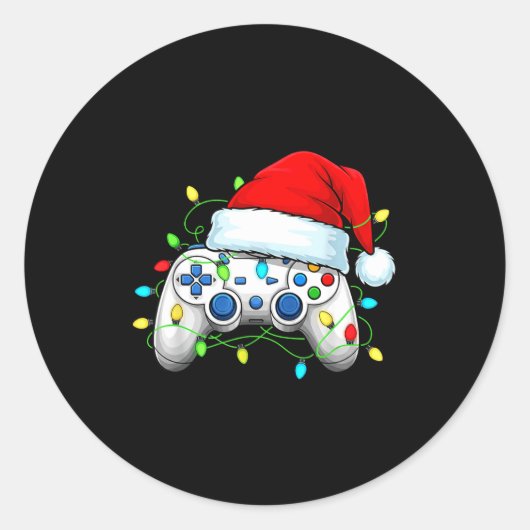 Video Game Controller Christmas Santa Hat Gamer Bo ラウンドシール (正面)