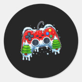 Video Game Controller Christmas Santa Hat Gamer Bo ラウンドシール (正面)
