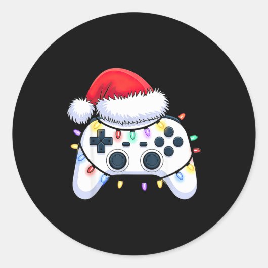 Video Game Controller Christmas Santa Hat Gamer Bo ラウンドシール (正面)