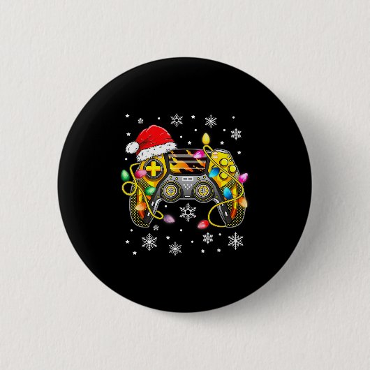 Video Game Controller Christmas Santa Hat Gamer Bo 缶バッジ (正面)