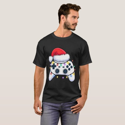 Video Game Controller Christmas Santa Hat Gamer Bo Tシャツ (正面フル)