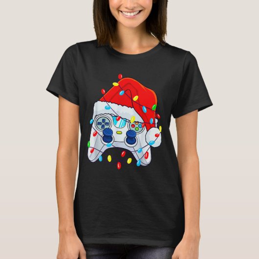 Video Game Controller Christmas Santa Hat Gamer Bo Tシャツ (正面)