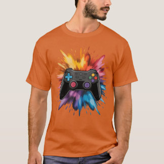Video Game Controller Colorful Paint Splashes Game Tシャツ