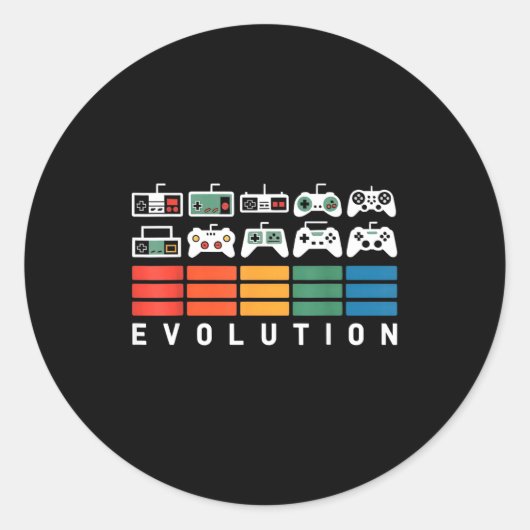 Video Game Controller Evolution 80s 90s Retro Gami ラウンドシール (正面)