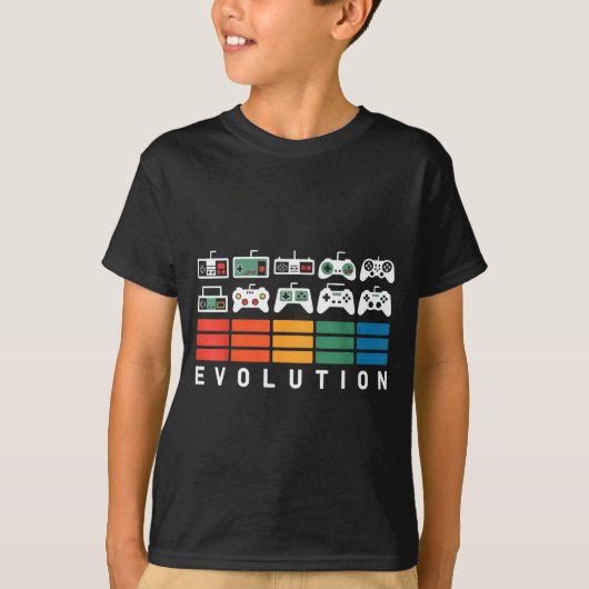 Video Game Controller Evolution 80s 90s Retro Gami Tシャツ (正面)