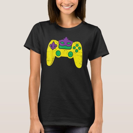Video Game Controller Gamer E-Sports Mardi Gras Ca Tシャツ (正面)