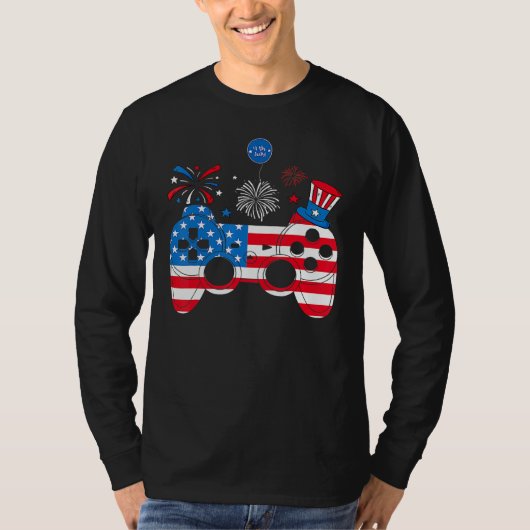 Video Game Controller Happy 4th Of July US America Tシャツ (正面)