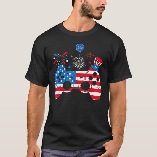 Video Game Controller Happy 4th Of July US America Tシャツ (正面)