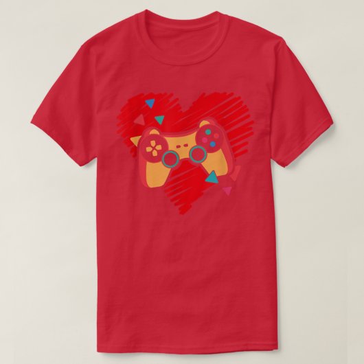 Video Game Controller Heartbeat Valentine's Gamer  Tシャツ (デザイン正面)