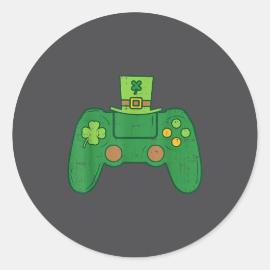 Video Game Controller Irish Gamer Boys St Patricks ラウンドシール (正面)