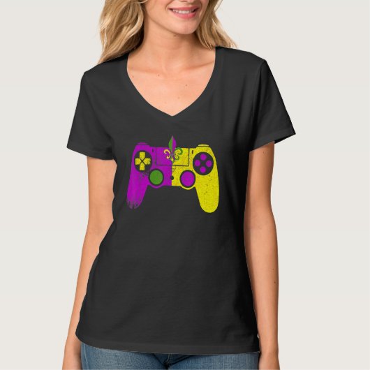 Video Game Controller Mardi Gras Carnival Mask Fle Tシャツ (正面)