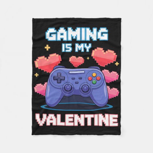 Video Game Controller Pixel Hearts For Valentine's フリースブランケット (正面)