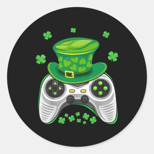 Video Game Controller Shamrock Gamer St Patricks D ラウンドシール (正面)