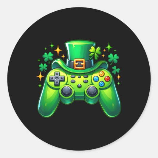Video Game Controller St Patricks Day Gamer Irish ラウンドシール (正面)