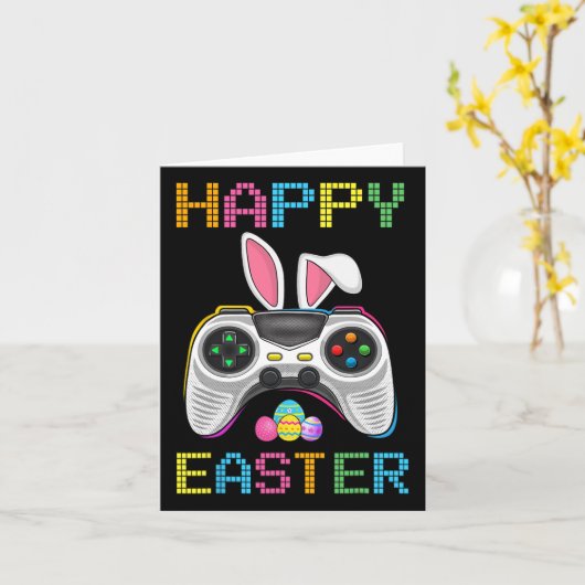 Video Game Easter Bunny Gaming Controller Gamer Bo カード (黄色い花)