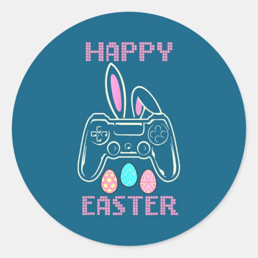 Video Game Easter Bunny Gaming Controller Gamer Bo ラウンドシール (正面)