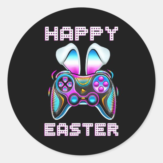 Video Game Easter Bunny Gaming Controller Gamer Bo ラウンドシール (正面)