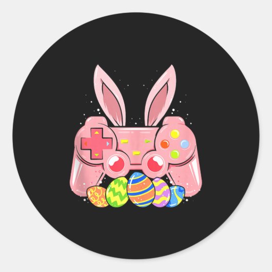 Video Game Easter Bunny Gaming Controller Gamer Bo ラウンドシール (正面)