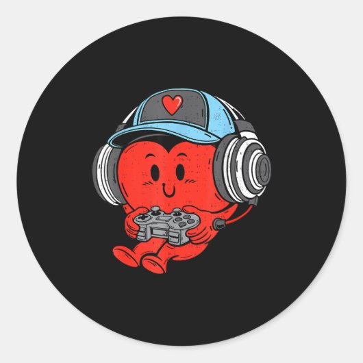 Video Game Gamer Heart Valentines Day Gaming Boys  ラウンドシール (正面)