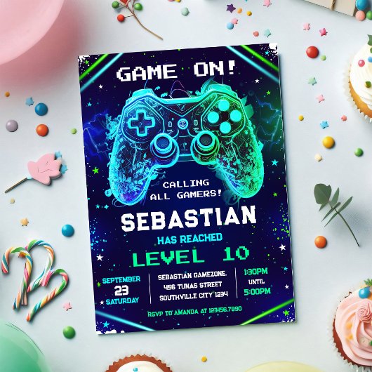Video Game Gamer Party Birthday Invitation 招待状