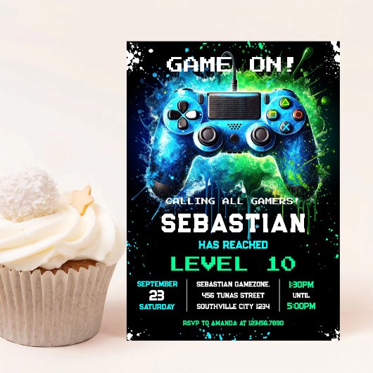 Video Game Gamer Party Birthday Invitation 招待状