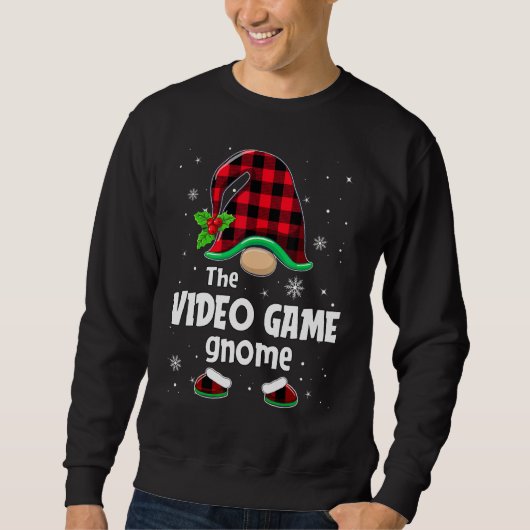 Video Game Gnome Buffalo Plaid Christmas Matching  スウェットシャツ (正面)