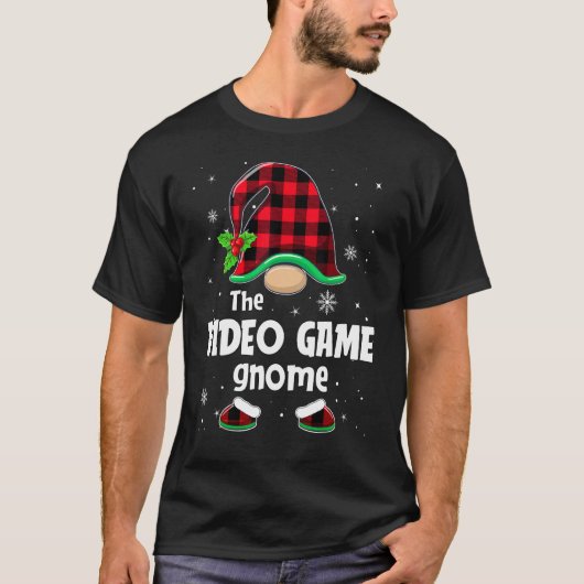 Video Game Gnome Buffalo Plaid Christmas Matching  Tシャツ (正面)