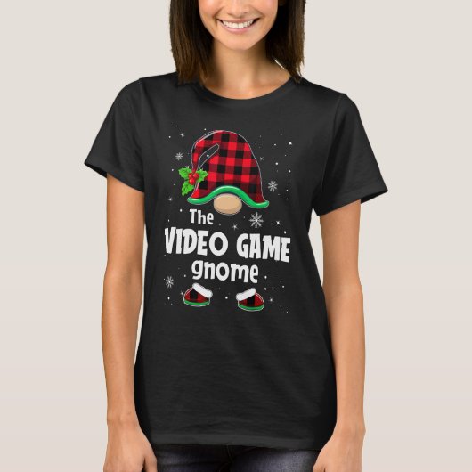 Video Game Gnome Buffalo Plaid Christmas Matching  Tシャツ (正面)