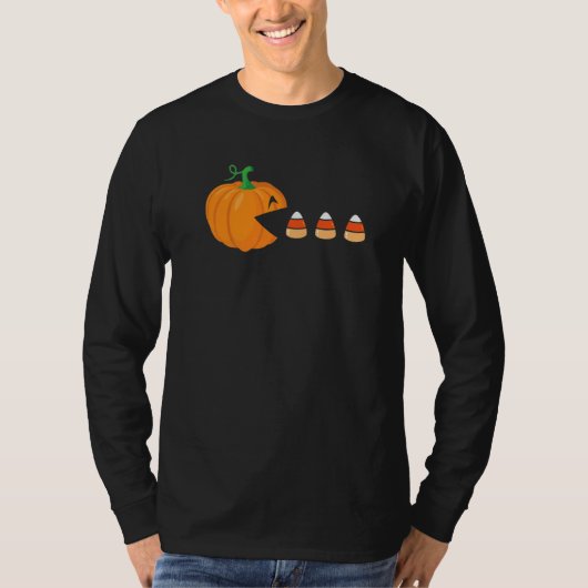Video Game Halloween Cute Pumpkin Eating Candy Cor Tシャツ (正面)