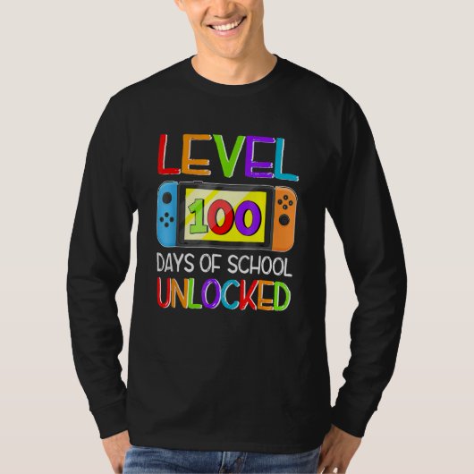 Video Game Level 100 Days Of School Unlocked Gamer Tシャツ (正面)