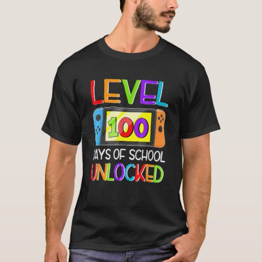 Video Game Level 100 Days Of School Unlocked Gamer Tシャツ (正面)