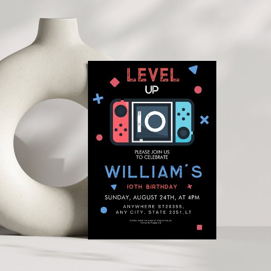 Video game Level up 10th Birthday 招待状