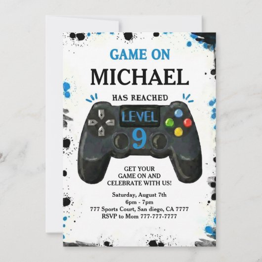 Video Game Level up Gamer Birthday 招待状 (正面)