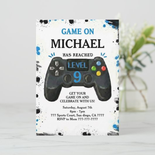 Video Game Level up Gamer Birthday 招待状 (スタンド正面)
