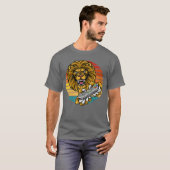 Video Game Lion Gamer Gaming Retro Sunset African Tシャツ (正面フル)