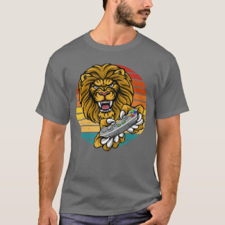 Video Game Lion Gamer Gaming Retro Sunset African  Tシャツ