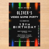 Video Game Neon Color Gaming Birthday アクリル招待状 (正面)