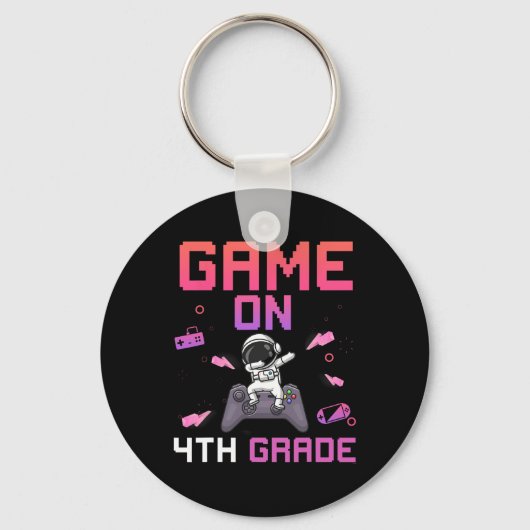 Video Game On 4th Grade Gamer Ck To School First D キーホルダー (正面)
