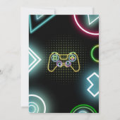 Video Game On Gamer Kids Boy Neon Birthday Party 招待状 (裏面)