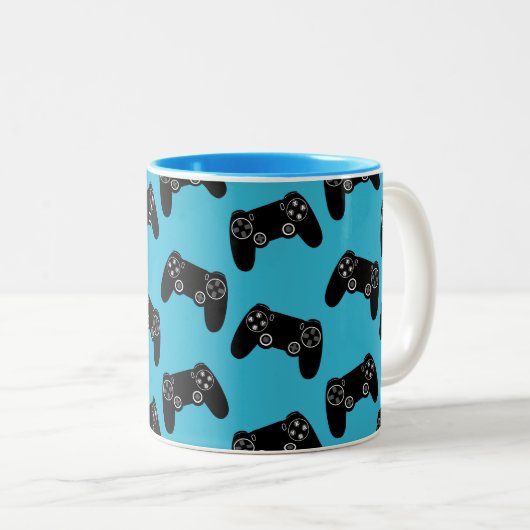 Video Game Pattern Mug Gamer Controller Coffee Cup ツートーンマグカップ (正面右)