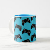 Video Game Pattern Mug Gamer Controller Coffee Cup ツートーンマグカップ (正面左)
