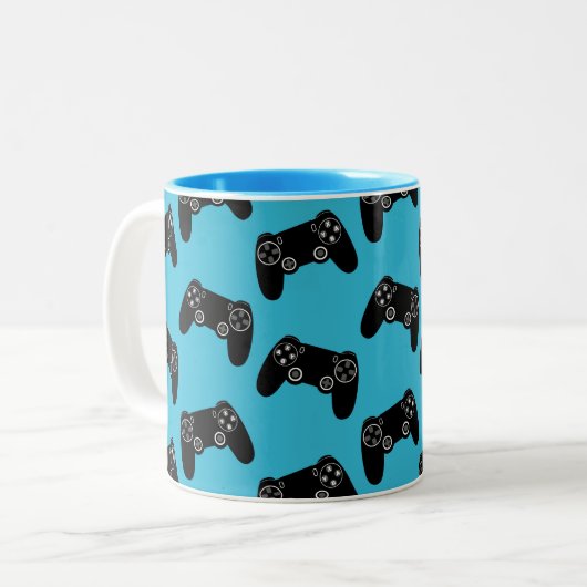 Video Game Pattern Mug Gamer Controller Coffee Cup ツートーンマグカップ (正面左)