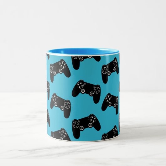 Video Game Pattern Mug Gamer Controller Coffee Cup ツートーンマグカップ (中央)
