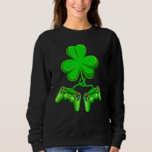Video Game Shamrock Game Controller Happy St Patri スウェットシャツ (正面)