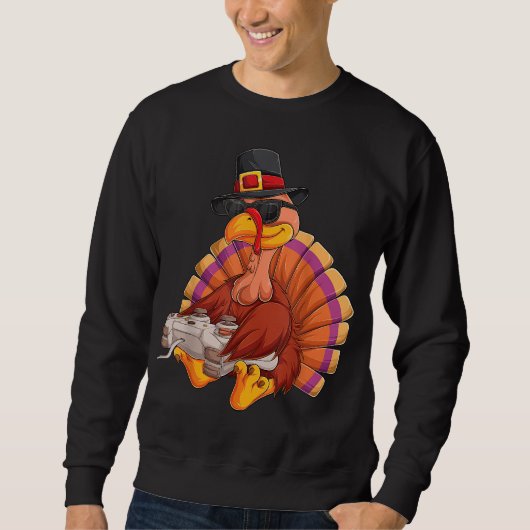 Video Game Thanksgiving Turkey Gamer Boys Kids Tee スウェットシャツ (正面)