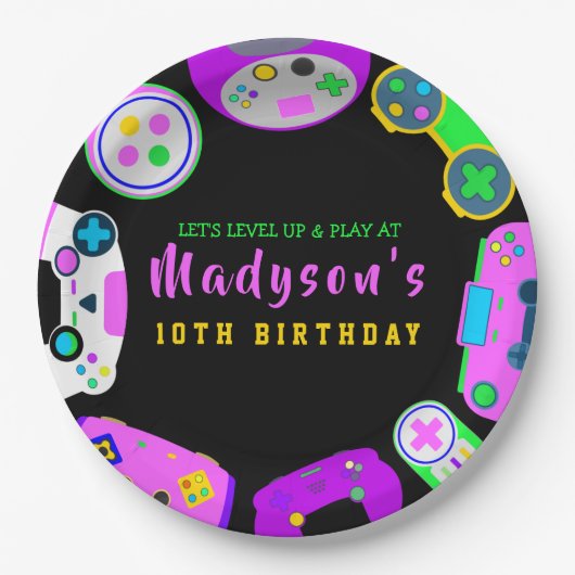 VIDEO GAMER GAMING GIRL Birthday Partyへの招待 ペーパープレート (正面)