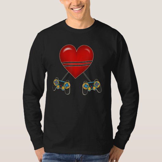 Video Gamer Heart Controllers Valentines Day Love  Tシャツ (正面)