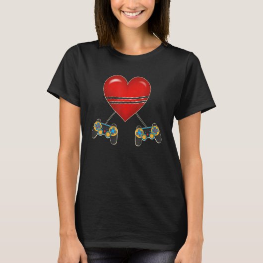Video Gamer Heart Controllers Valentines Day Love  Tシャツ (正面)