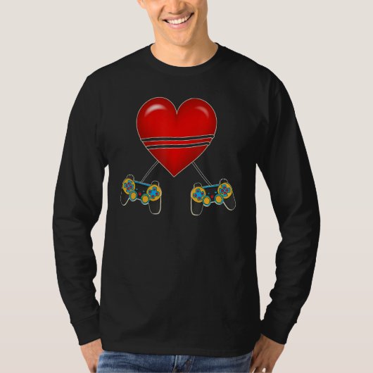Video Gamer Heart Controllers Valentines Day Love  Tシャツ (正面)