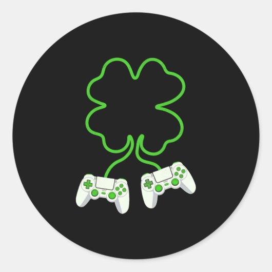 Video Gamer St Patricks Day Clover With Controller ラウンドシール (正面)